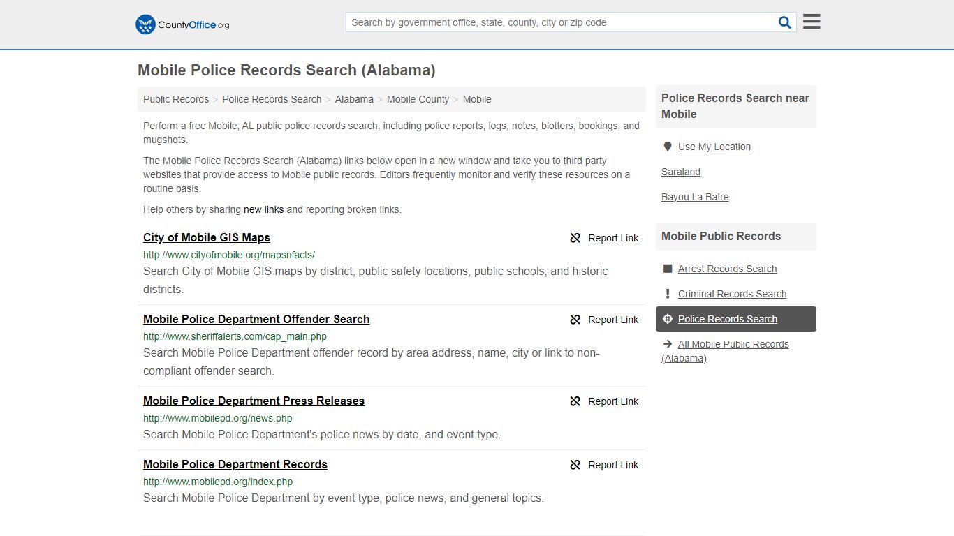 Mobile Police Records Search (Alabama) - County Office